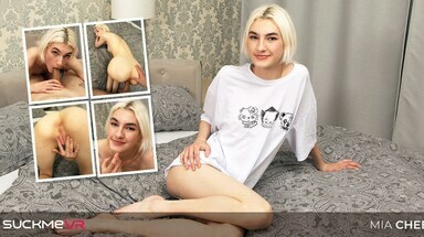  Skinny blonde Mia Cheers shows her blowjob skills