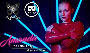  Red Latex Lady Getting all Wet